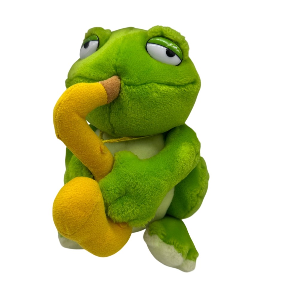 Vintage 1995 Dudley the Dragon Frog Playing Saxophone Plush Stuffed Animal 8"